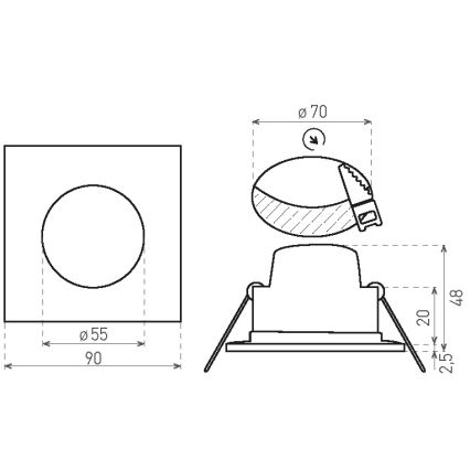 LED indbygningslampe til badeværelse LED/5W/230V 3000K IP65 sort