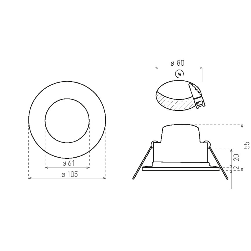 LED indbygningslampe til badeværelse BONO LED/8W/230V 4000K IP65 sort