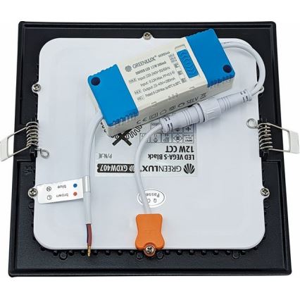 LED indbygningslampe VEGA LED/12W/230V 2900/3900/5800K 17,5x17,5 cm sort