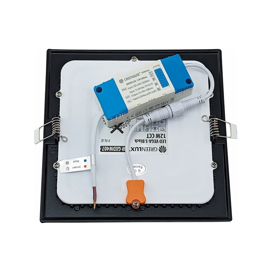 LED indbygningslampe VEGA LED/12W/230V 2900/3900/5800K 17,5x17,5 cm sort