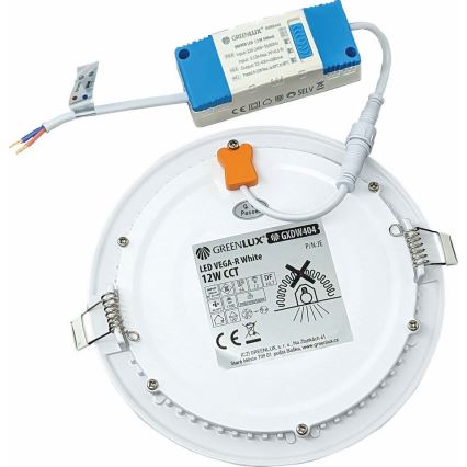 LED indbygningslampe VEGA LED/12W/230V 2900/3900/5800K diameter 17,5 cm hvid