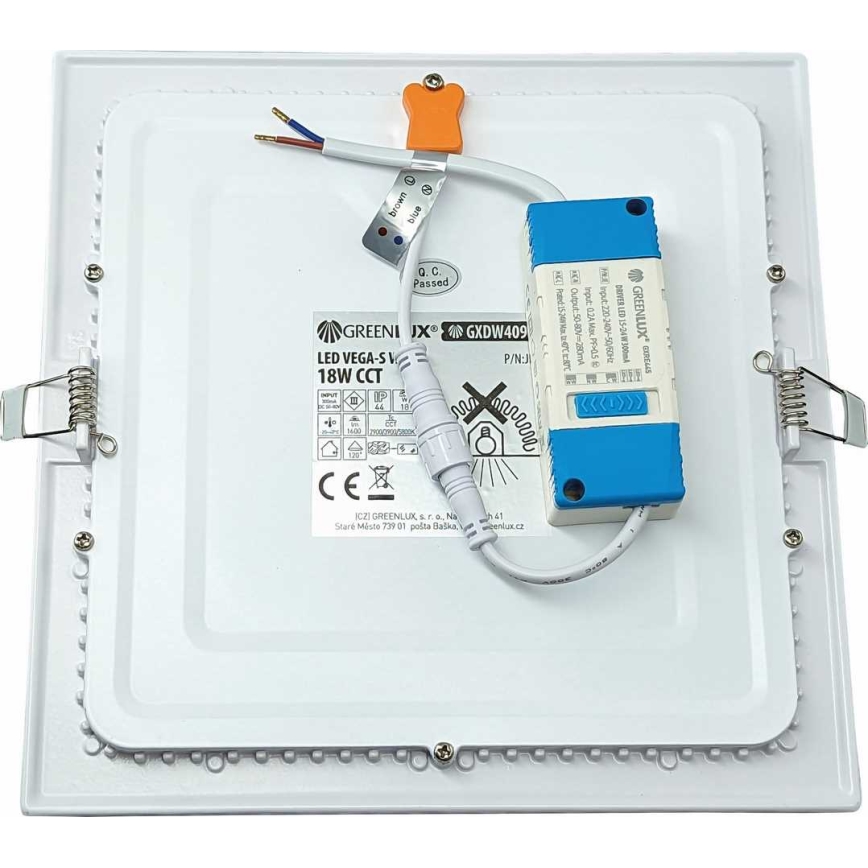LED indbygningslampe VEGA LED/18W/230V 2900/3900/5800K 22,5x22,5 cm hvid
