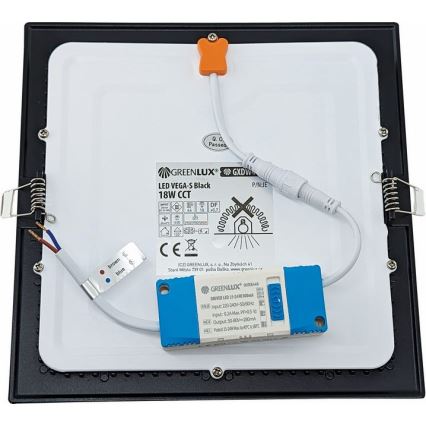 LED indbygningslampe VEGA LED/18W/230V 2900/3900/5800K 22,5x22,5 cm sort