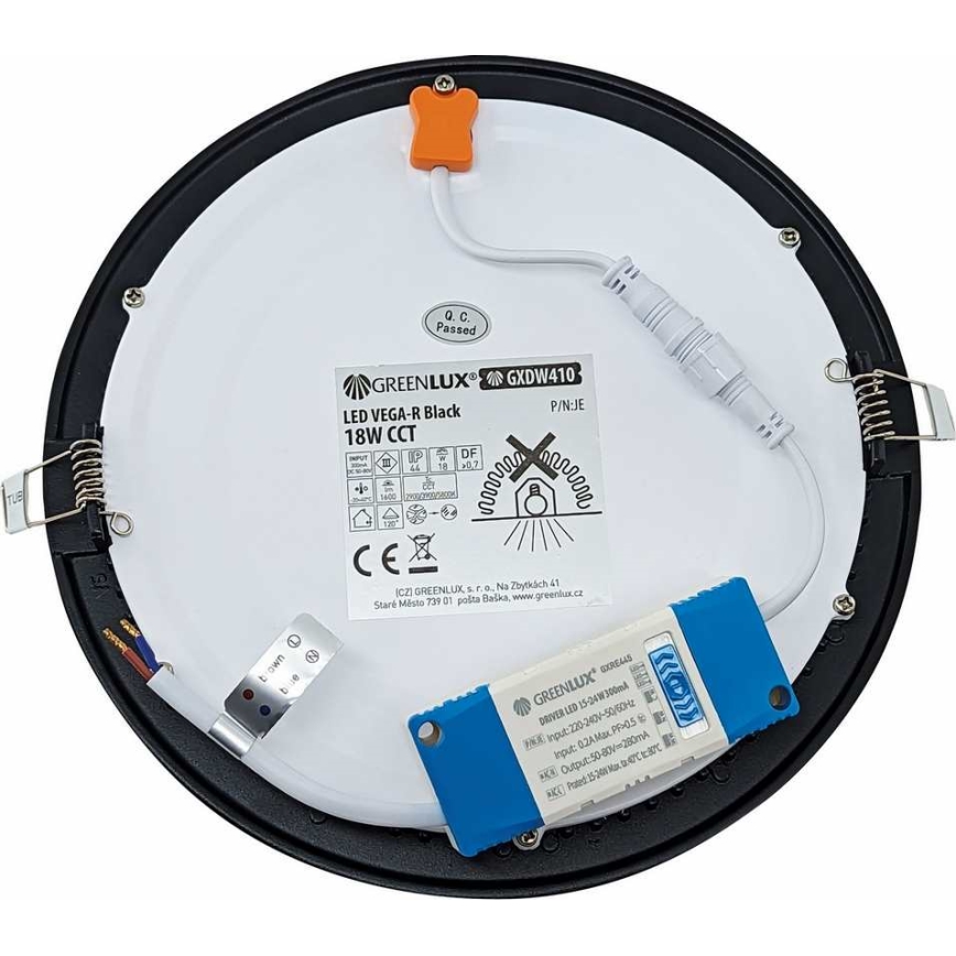 LED indbygningslampe VEGA LED/18W/230V 2900/3900/5800K diameter 22,5 cm sort