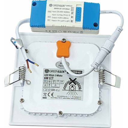 LED indbygningslampe VEGA LED/6W/230V 2900/3900/5800K 12,5x12,5 cm hvid