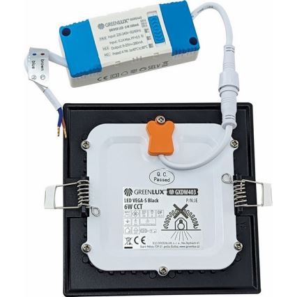 LED indbygningslampe VEGA LED/6W/230V 2900/3900/5800K 12,5x12,5 cm sort