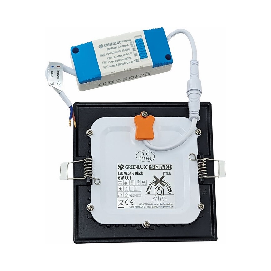 LED indbygningslampe VEGA LED/6W/230V 2900/3900/5800K 12,5x12,5 cm sort