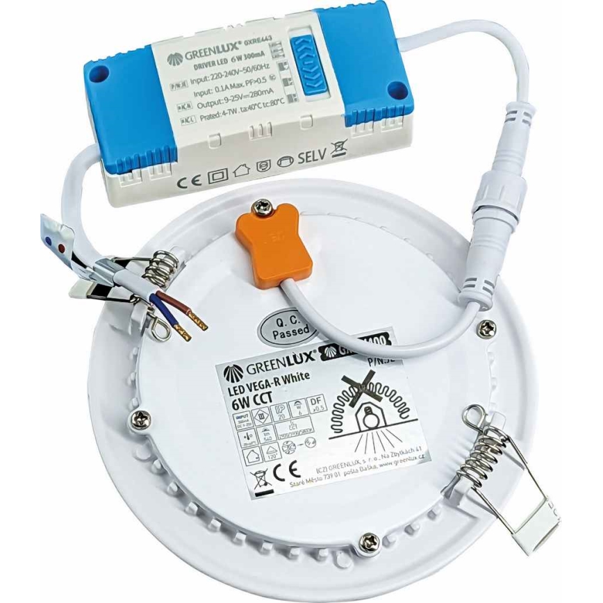 LED indbygningslampe VEGA LED/6W/230V 2900/3900/5800K diameter 12,5 cm hvid