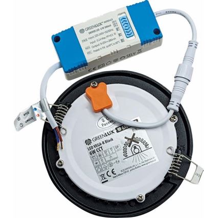 LED indbygningslampe VEGA LED/6W/230V 2900/3900/5800K diameter 12,5 cm sort