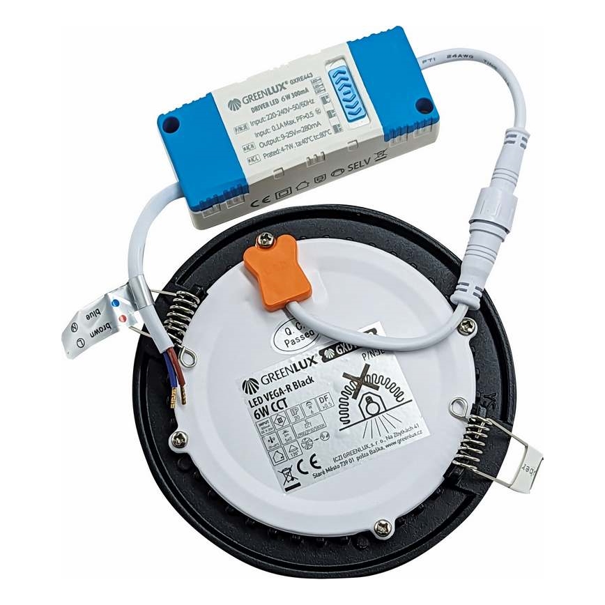 LED indbygningslampe VEGA LED/6W/230V 2900/3900/5800K diameter 12,5 cm sort
