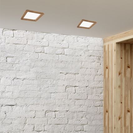 LED indbygningslampe WOODY SPOT LED/17W/230V 3000K valnød 18,5x18,5 cm