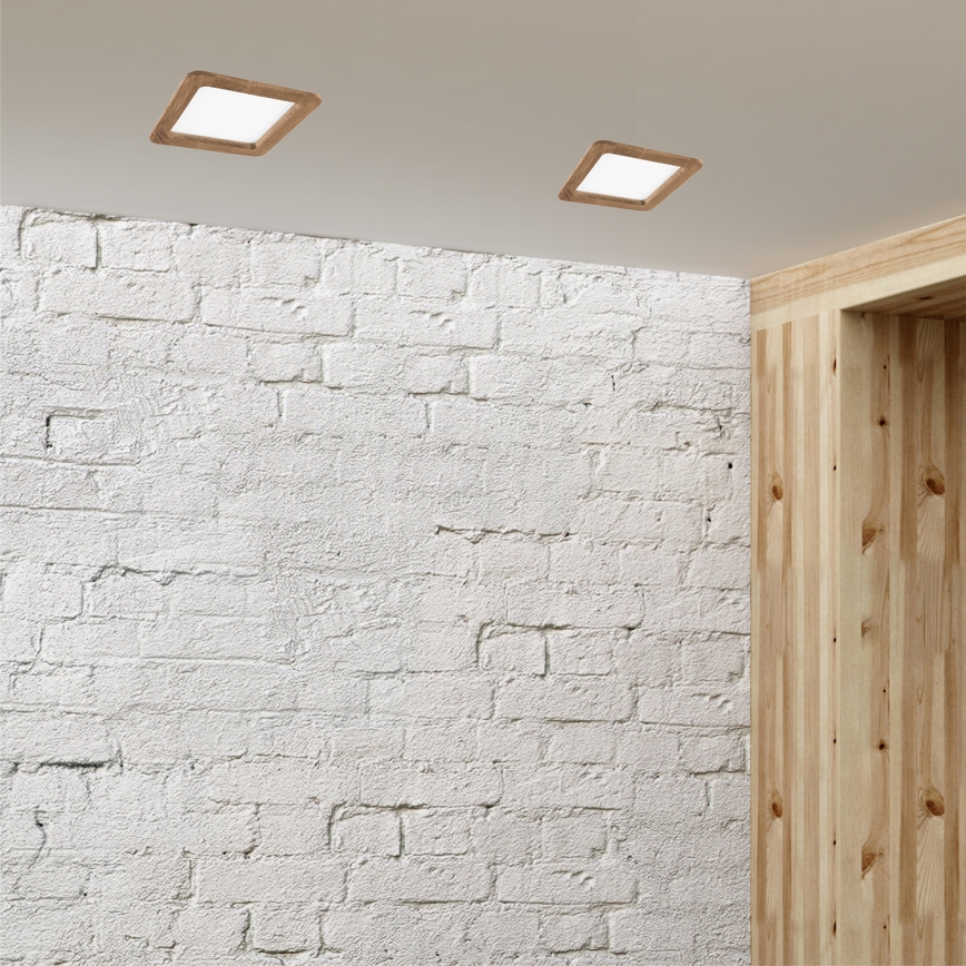 LED indbygningslampe WOODY SPOT LED/17W/230V 3000K valnød 18,5x18,5 cm