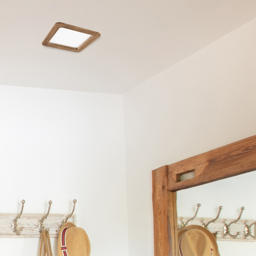 LED indbygningslampe WOODY SPOT LED/17W/230V 3000K valnød 18,5x18,5 cm