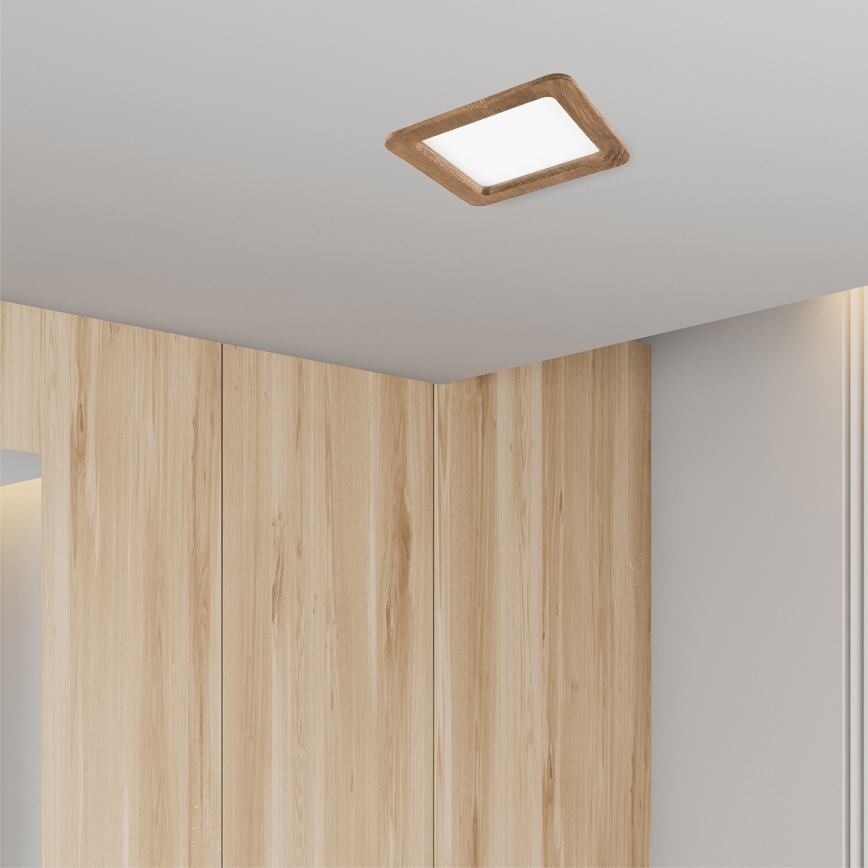 LED indbygningslampe WOODY SPOT LED/17W/230V 3000K valnød 18,5x18,5 cm