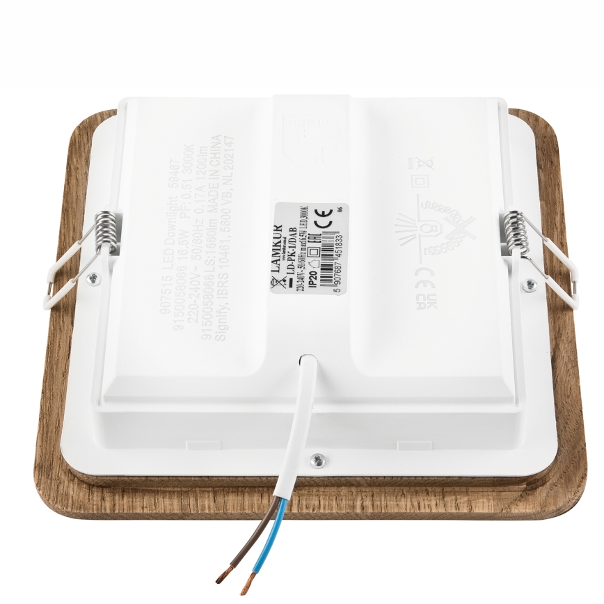 LED indbygningslampe WOODY SPOT LED/17W/230V 3000K valnød 18,5x18,5 cm