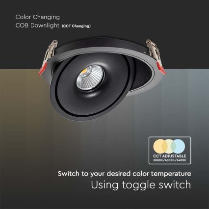 LED Indbygningsspot LED/12W/230V 3000/4000/6400K diameter 12 cm sort