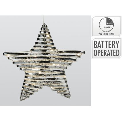 LED Juledekoration 30xLED/3xAA 40 cm varm hvid stjerne/sølv