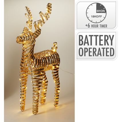 LED juledekoration 60xLED/3xAA 60 cm varm hvid rensdyr/guld