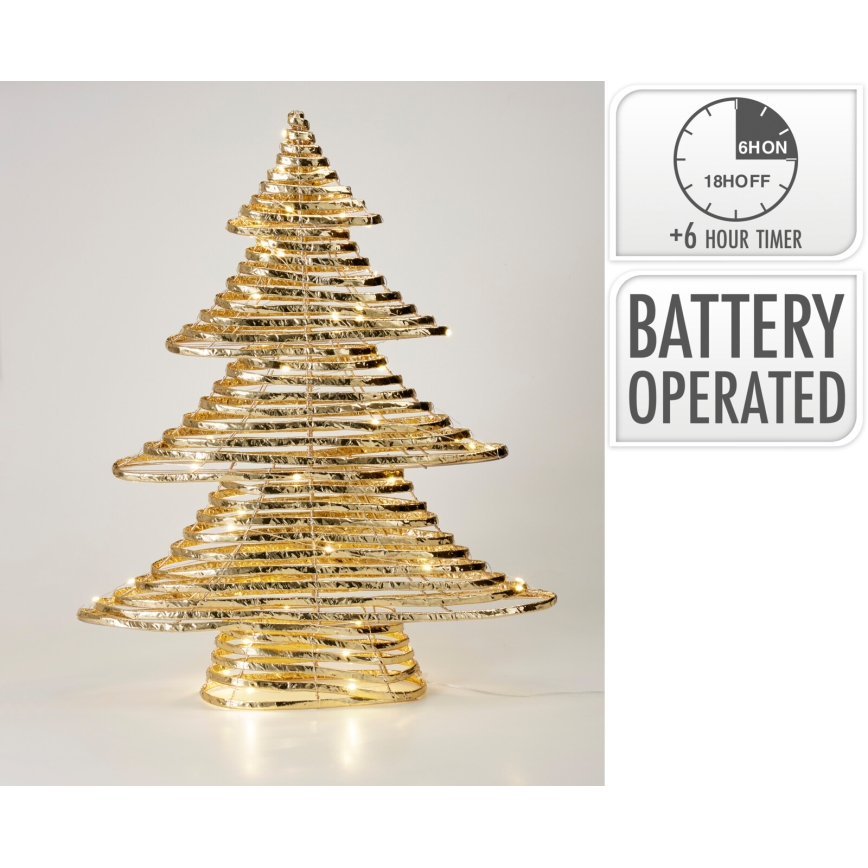 LED juledekoration 60xLED/3xAA 60 cm varmhvid juletræ/guld