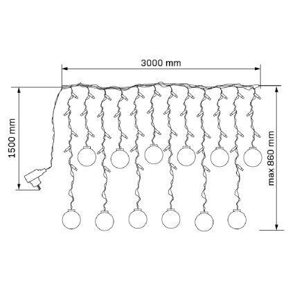 LED Julegardin WISH BALLS 108xLED/8 funktioner 4,5 m varm hvid