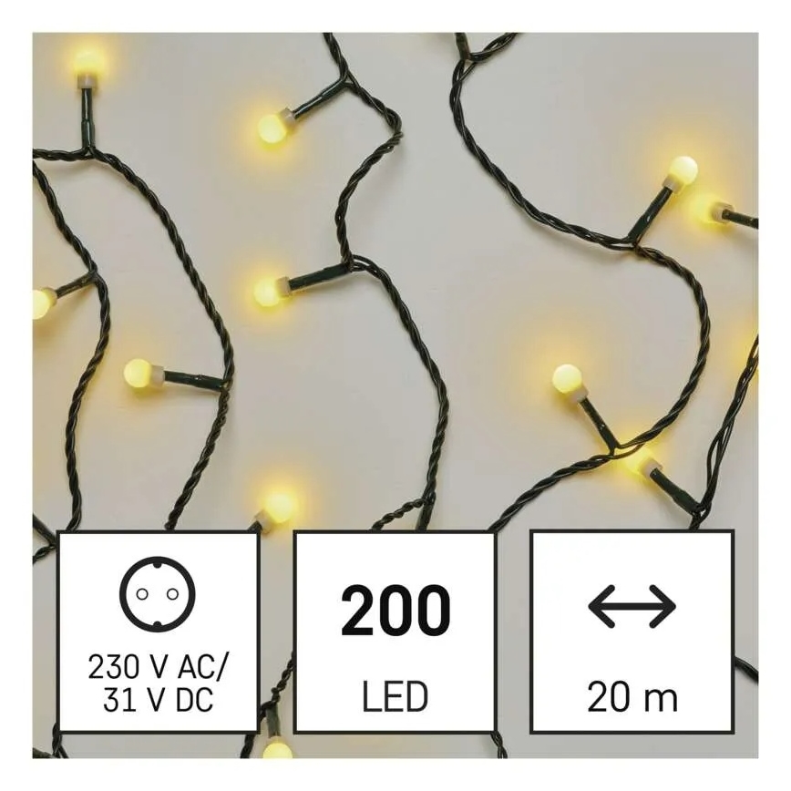 LED julekæde 200xLED/8 funktioner 20m IP44 varm hvid