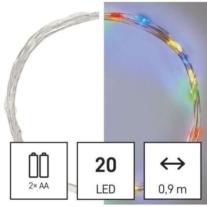 LED julekæde 20xLED/2xAA 2,4 m flerfarvet