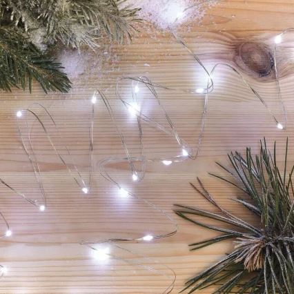 LED julekæde 20xLED/2xAA 2,4m kold hvid