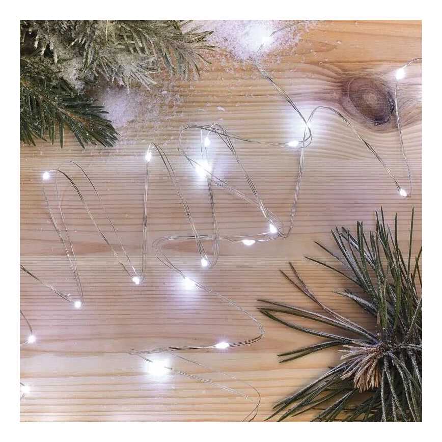 LED julekæde 20xLED/2xAA 2,4m kold hvid