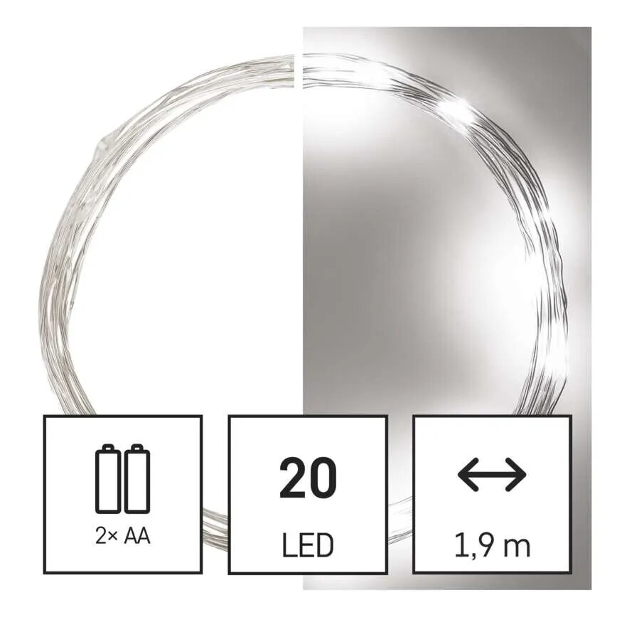 LED julekæde 20xLED/2xAA 2,4m kold hvid