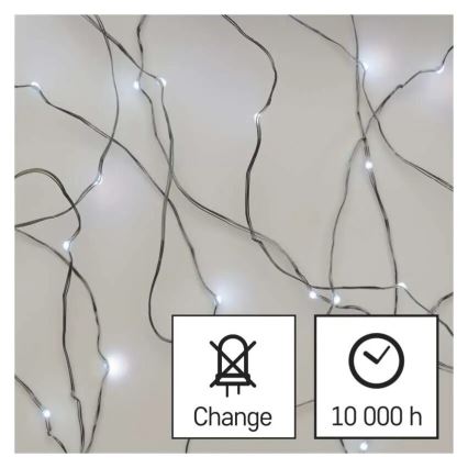 LED julekæde 20xLED/2xAA 2,4m kold hvid