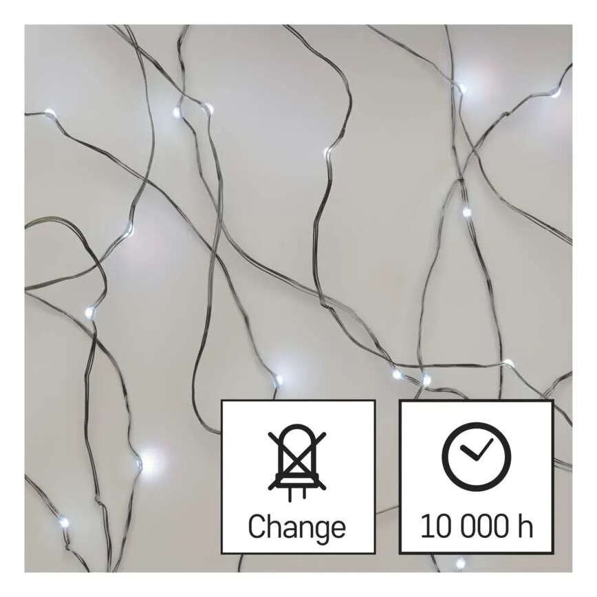 LED julekæde 20xLED/2xAA 2,4m kold hvid