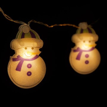 LED julelyskæde 10xLED/2xAA 1,35 m varmhvid sneemand