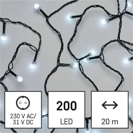 LED julelyskæde 200 LED/8 funktioner 20 m IP44 kold hvid