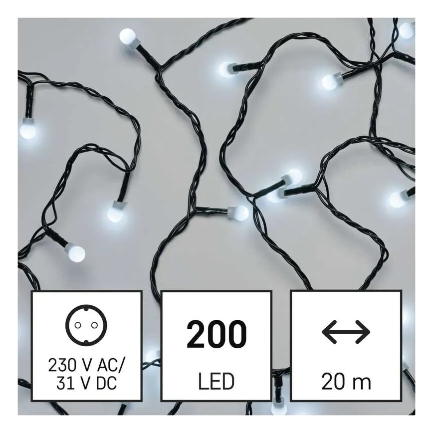 LED julelyskæde 200 LED/8 funktioner 20 m IP44 kold hvid