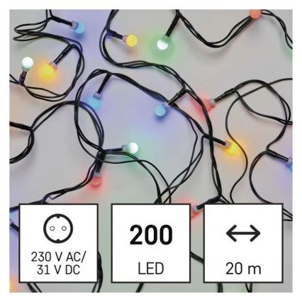 LED julelyskæde 200 LED/8 funktioner 25 m IP44 multifarvet