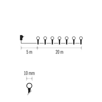 LED julelyskæde 200 LED/8 funktioner 25 m IP44 multifarvet