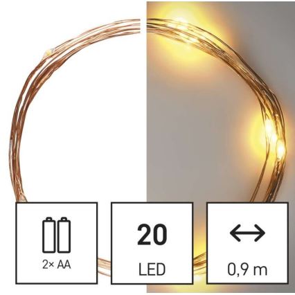 LED julelyskæde 20xLED/2,4m varm hvid