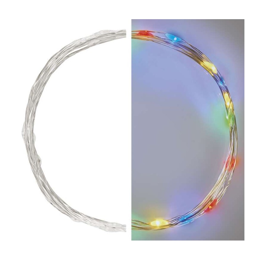 LED julelyskæde 20xLED/2xAA 2,4m multifarvet