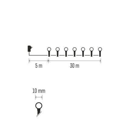 LED julelyskæde 300xLED/8 funktioner 35m IP44 varm hvid