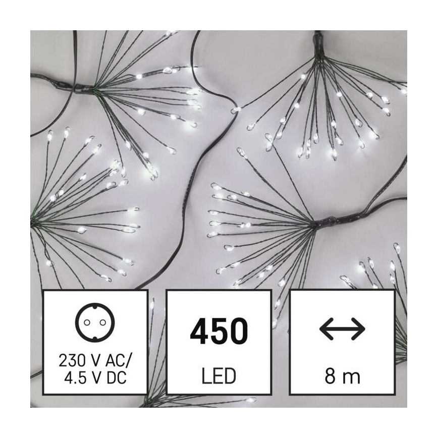 LED Julelyskæde 450xLED 8+3 m kold hvid