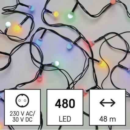 LED julelyskæde 480xLED/53m IP44 multifarvet
