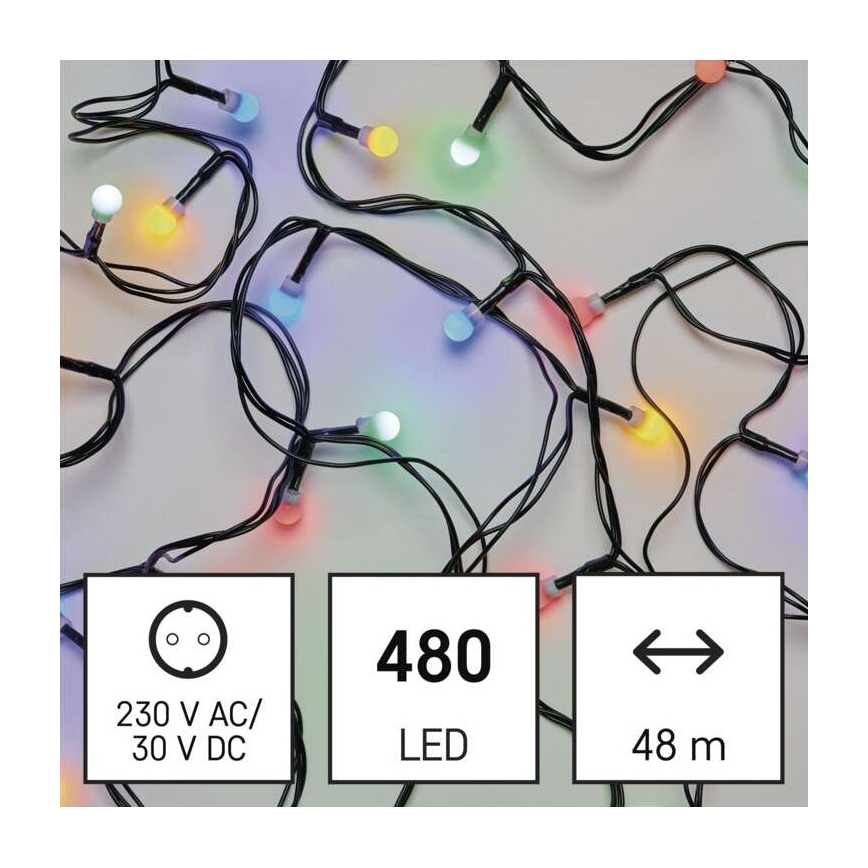 LED julelyskæde 480xLED/53m IP44 multifarvet