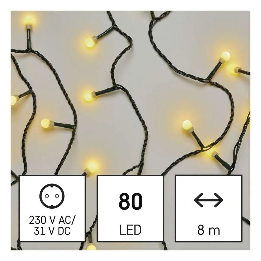 LED julelyskæde 80 LED/230V/8 funktioner 13 m IP44 varm hvid