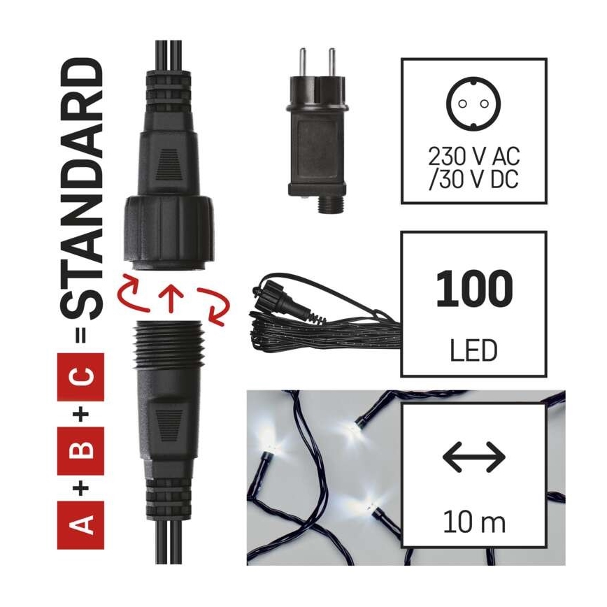 LED julelyskæde til udendørs brug 100 x LED/15 m IP44 kold hvid