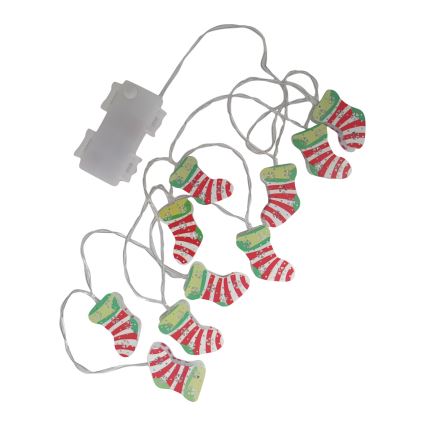 LED julelyskæde til udendørs brug 10xLED/2xAA 1,65 m IP44 varm hvid med julestrømper