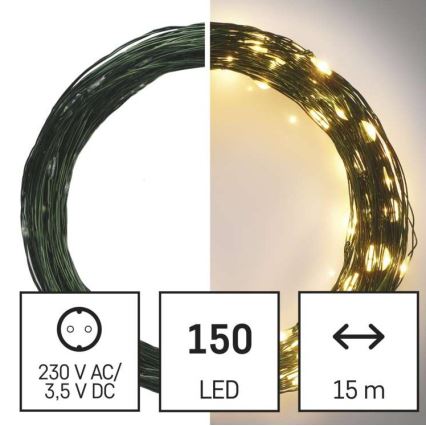 LED julelyskæde til udendørs brug 150xLED/20m IP44 varm hvid
