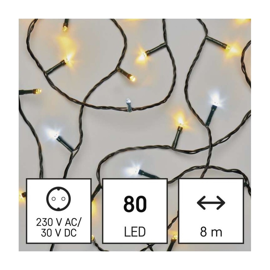 LED julelyskæde til udendørs brug 80xLED/2 funktioner 13m IP44 varm/kold hvid