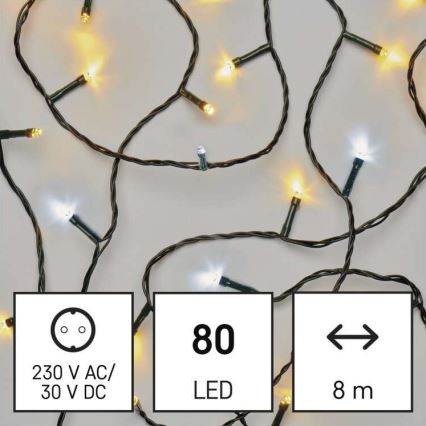 LED julelyskæde udendørs 80xLED/13m IP44 varm/kold hvid