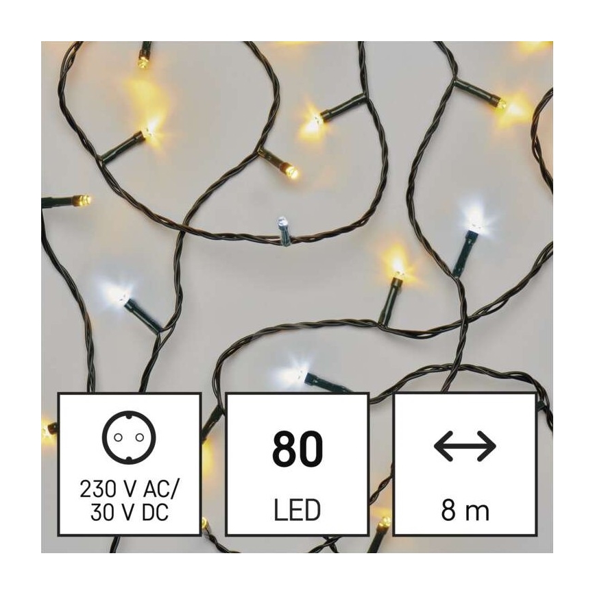 LED julelyskæde udendørs 80xLED/13m IP44 varm/kold hvid