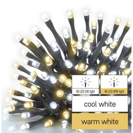 LED julelyskæde udendørs 80xLED/13m IP44 varm/kold hvid